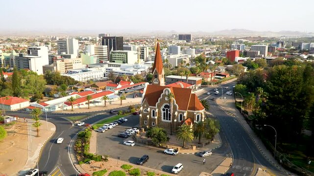 View over landmark church in Windhoek, Namibia