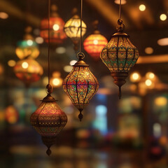 Colorful Moroccan Hanging Lanterns at Night