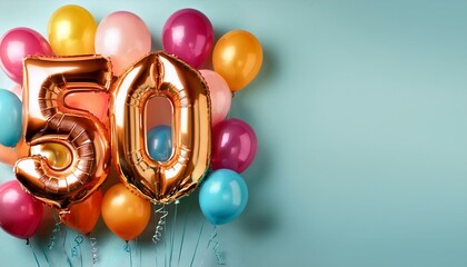 Banner with number 50 colorful balloons with copy space