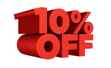 3d rendering of a red percent sign,  3d text rendering, 10% off