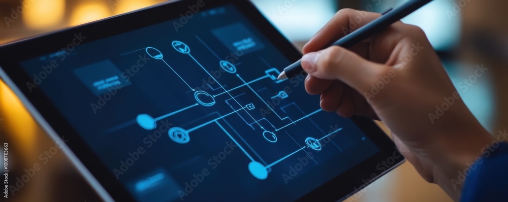 Aufkleber digital business strategy consulting - consultant drawing flowchart on tablet screen