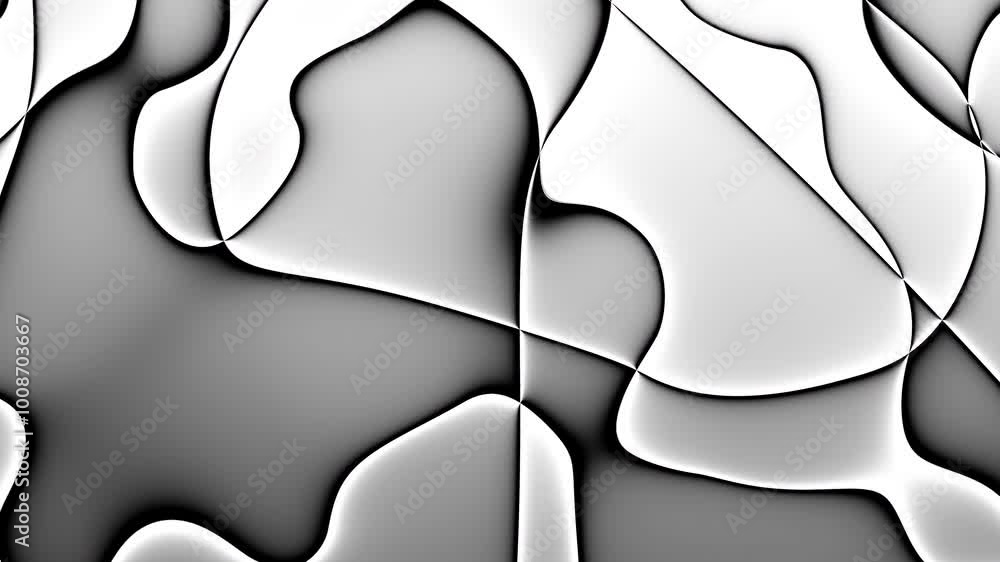 Poster abstract waving defocused black lines on white background. looping 4k animation of an abstract fract