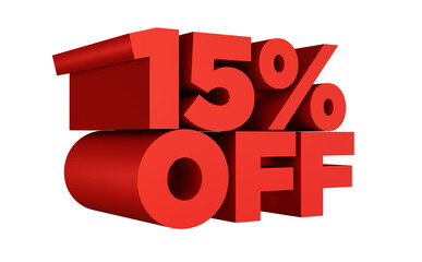 3d rendering of a red percent sign,  3d text rendering, 15% off