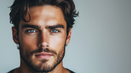 Obraz premium A strikingly handsome man with a chiseled jawline, perfect hair and charming eyes that stand out against a clean background