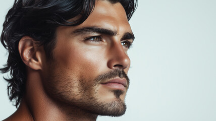 Obraz premium A strikingly handsome man with a chiseled jawline, perfect hair and charming eyes that stand out against a clean background