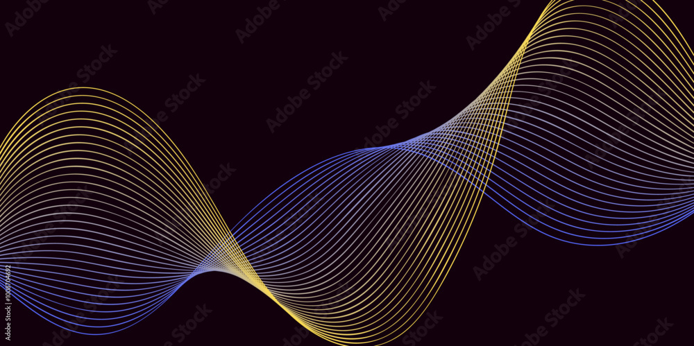 Fototapete wave flowing liquid line abstract background. black and white vector design 3d lines in perspective,