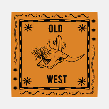 Bandana design with Vintage Old West Desert Skull theme 
