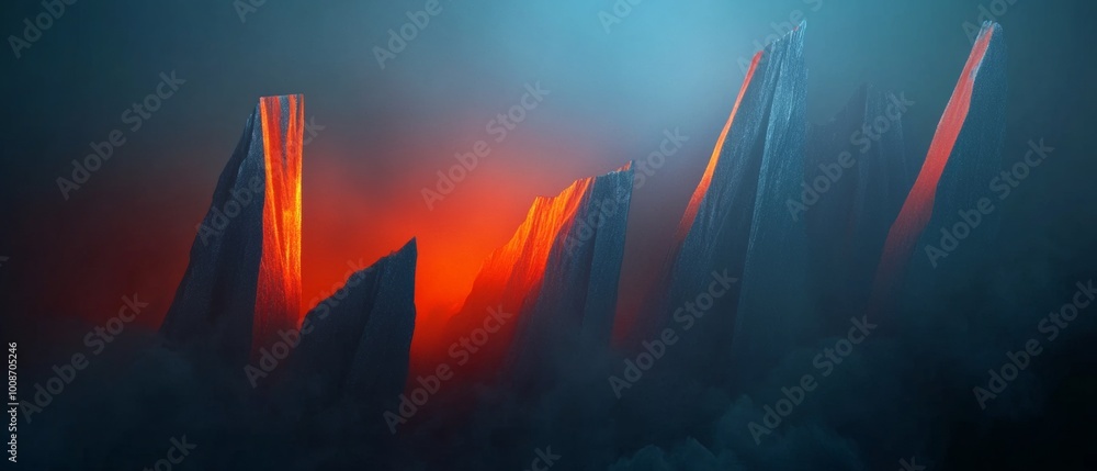Poster a mountain range with a red glow in the background