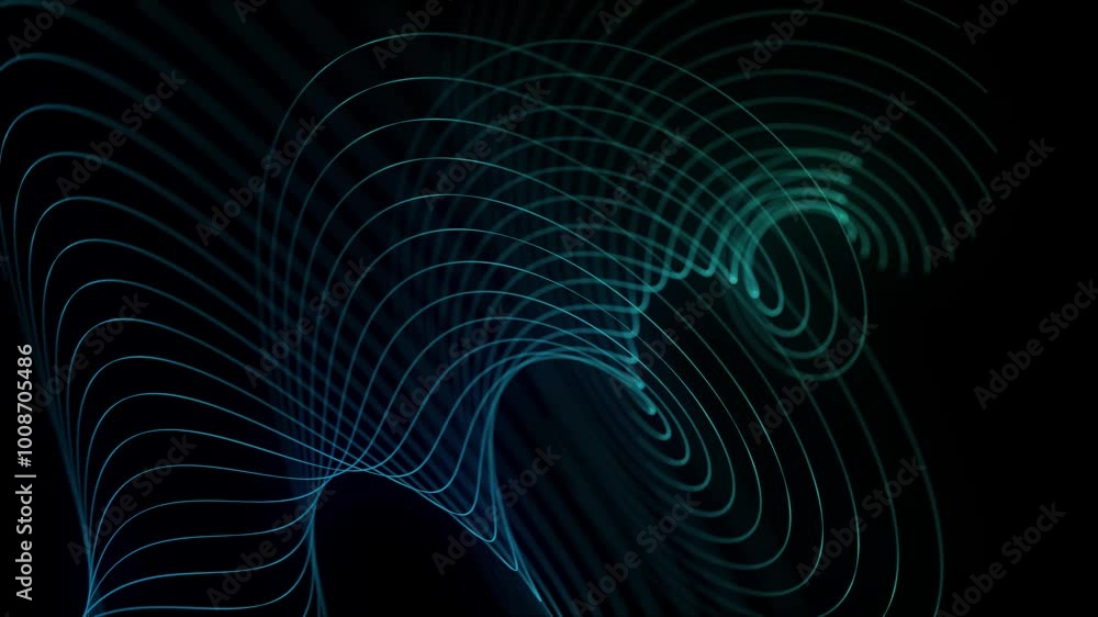 Poster abstract twisted wave with blue light on black background. science background with moving lines and 