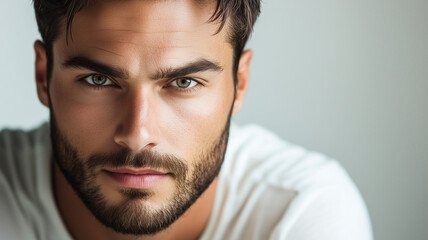Naklejka premium The most handsome man on the planet, with clear facial features, a confident look and modern style, against a neutral background