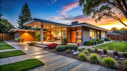 Fototapeta premium Stunning Mid Century Modern Home Design Featuring Clean Lines and Open Spaces for Contemporary Living