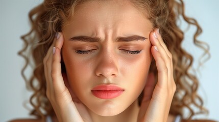 Fototapeta premium Woman with Headache Holding Her Head