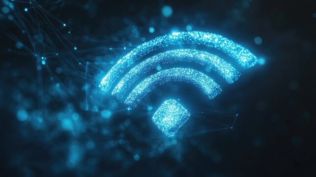 Glowing Wi-Fi Symbol in Digital Abstract Background