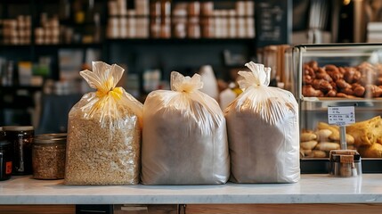 bags of garlic on the market