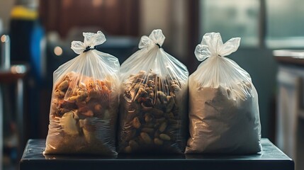 bags of garlic on the market