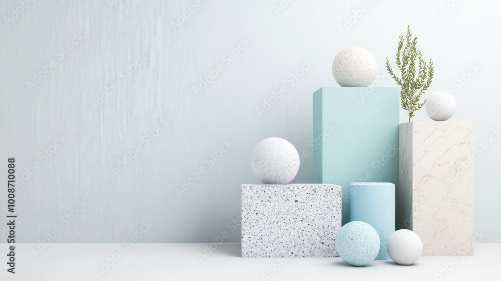Fototapete spherical shapes in geometric design create serene and modern aesthetic. soft color palette and vari