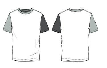 Two tone color Short sleeve T Shirt vector illustration template front and back views