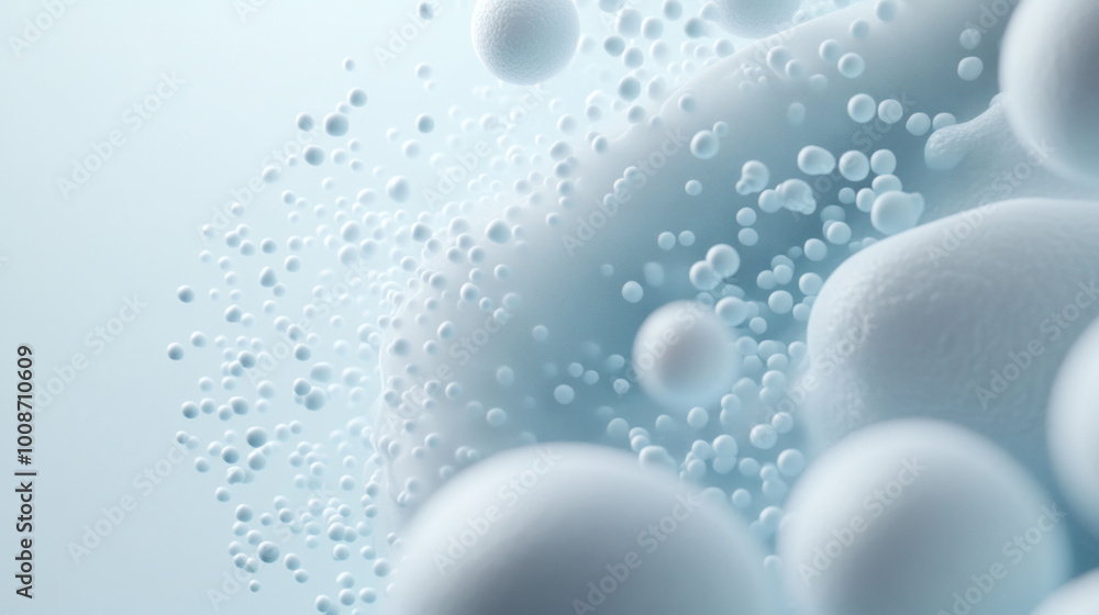 Poster Microbial clusters in organic 3D texture create fascinating visual of bubbles and spheres, showcasing intricate details and serene atmosphere