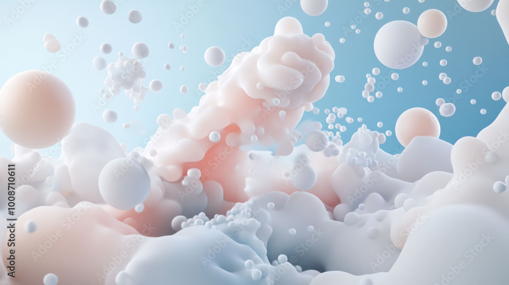 Aufkleber vibrant abstract representation of microbial clusters in 3D texture, showcasing soft pastel colors and dynamic forms that evoke sense of fluidity and organic growth