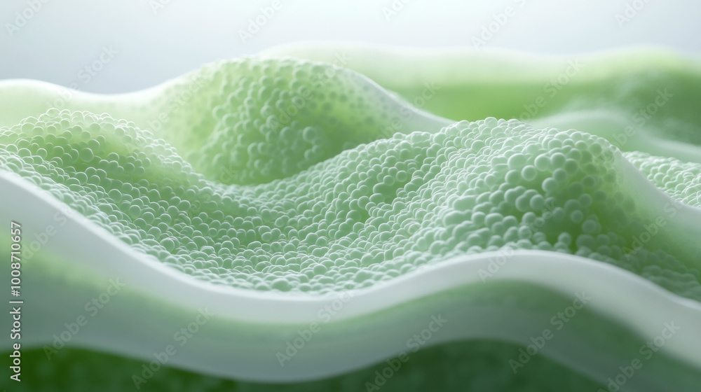 Poster microbial growth forming 3d organic textures with green bubbles creates captivating visual. intricat