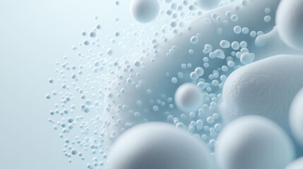 Microbial clusters in organic 3D texture create fascinating visual of bubbles and spheres, showcasing intricate details and serene atmosphere