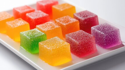 Colorful Gelatin Cubes on a White Plate