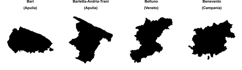 Bari, Barletta-Andria-Trani, Belluno, Benevento outline maps