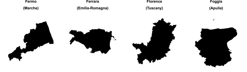 Obraz premium Fermo, Ferrara, Florence, Foggia outline maps