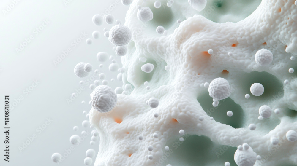 Poster microorganisms forming clusters in 3d design, showcasing intricate details and textures. image evoke