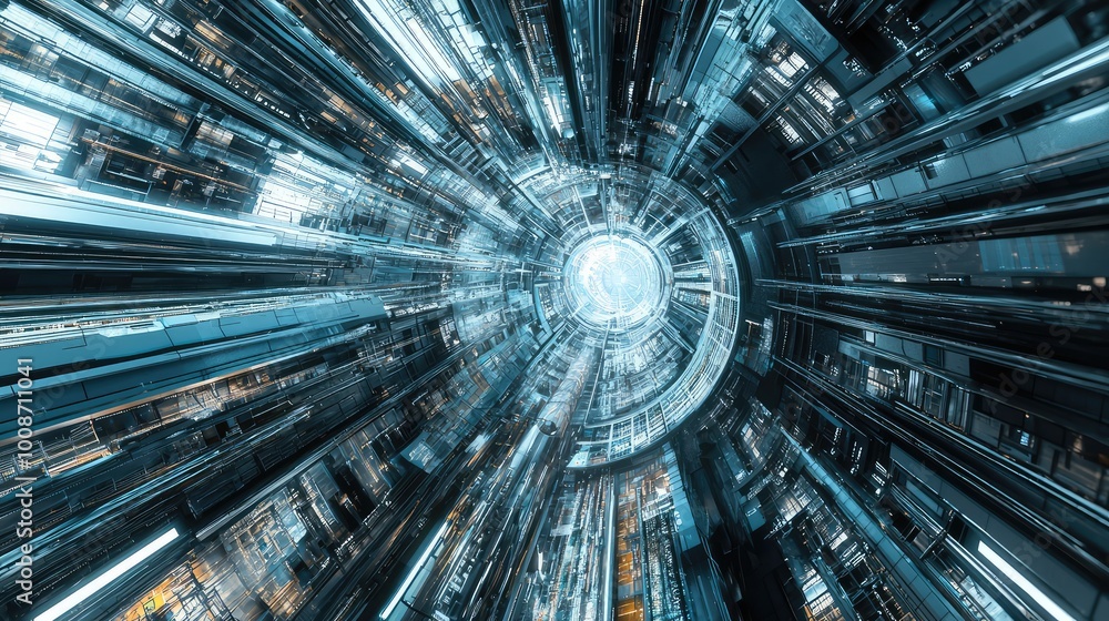 Poster futuristic tunnel glowing with light and technology, creating a mesmerizing abstract experience of d