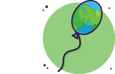 Cute World Balloon Party Cartoon Vector Icon Illustration. Holiday Object Icon Concept Isolated Premium Vector. Flat Cartoon Style
