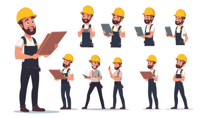 Set of engineer people working character vector design. Presentation in various action