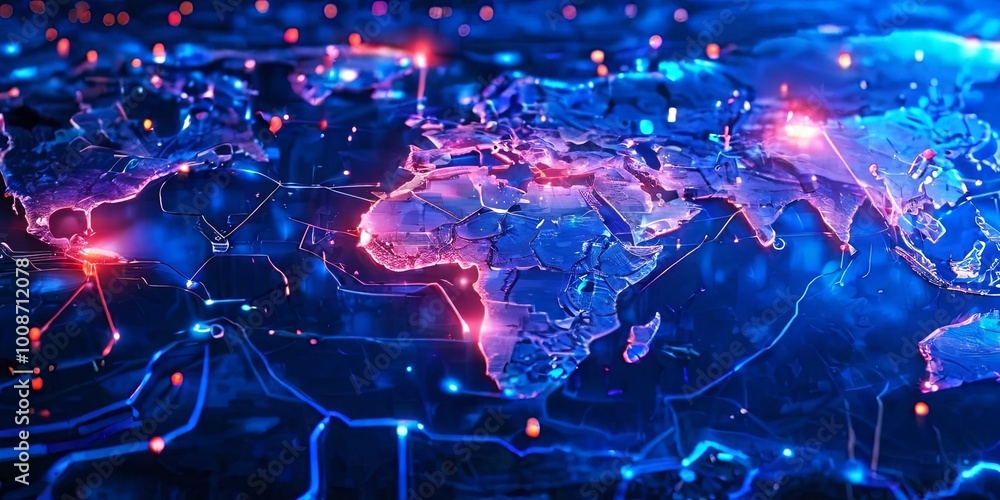 Poster a blue and red globe with many points of light on it
