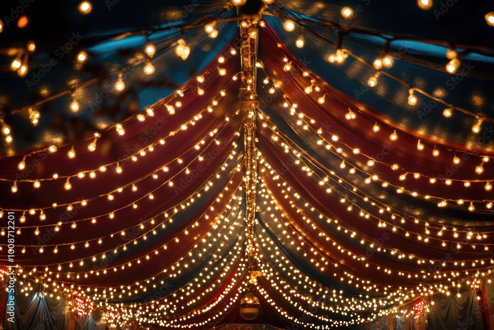 Poster string lights illuminate a tent. perfect for creating a cozy and festive atmosphere for events, part
