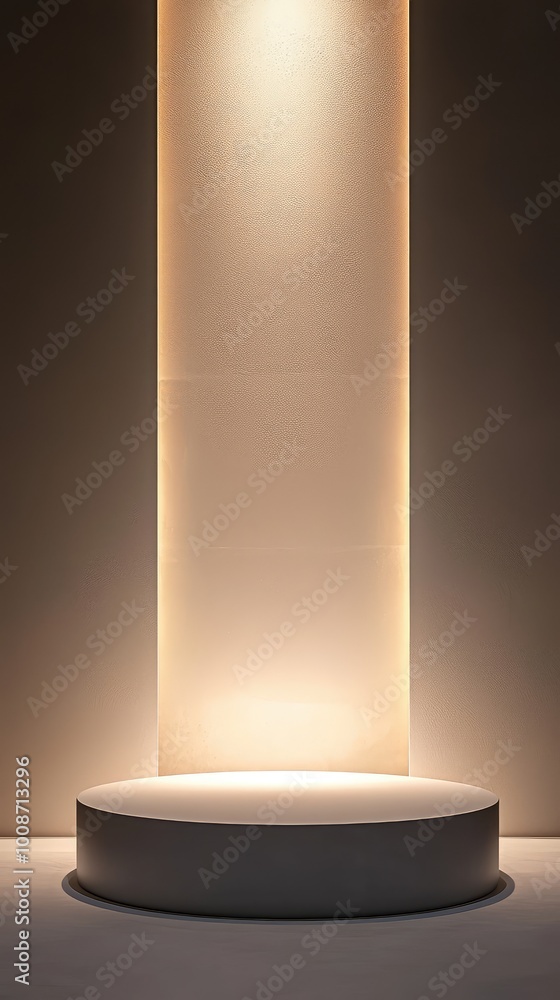 Poster minimalist podium with soft lighting, perfect for display or presentation, creating an elegant and m