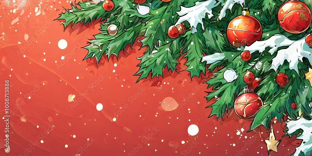 Poster a red background with a christmas tree on it