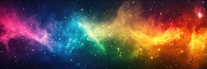 Naklejka premium A cosmic rainbow galaxy background, with stars and nebulae glowing in vivid colors