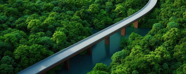 Ecofriendly highway with innovative materials, running through a lake garden, designed to minimize environmental impact, 3D illustration