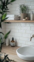 Modern bathroom featuring minimal decor, clean lines, and natural elements for a serene atmosphere.