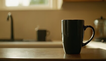 Obraz premium coffee mug sits on a table in front of a dark background. 2