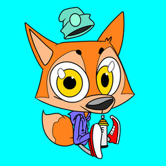 Cute Cartoon Fox with Spray Paint Can and Hat