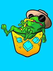 Cool Frog Enjoying a Refreshing Drink in a Pocket