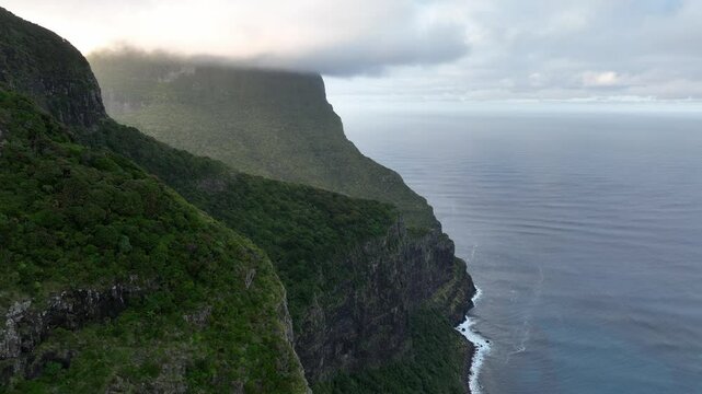 Aerial footage of Lord Howe island south end towards Mount Gower