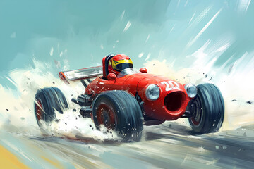 Fototapeta premium child's funny cartoon formula race car illustration art