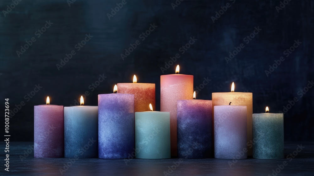 Poster tranquil candles with soft glow in dark setting