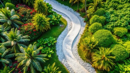 Obraz premium Tranquil Scene of White Gravel Pathway Surrounded by Lush Greenery in Natural Outdoor Setting