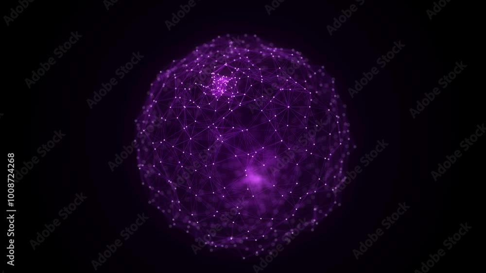 Poster abstract pink sphere on black background. wireframe circle structure with glowing particles. futuris