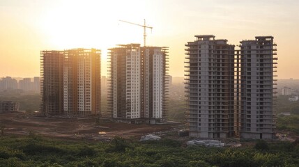 Fototapeta premium Real condominium under construction architecture building construction crane.