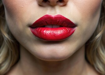Fototapeta premium Unnatural Lip Enhancement Resulting in Overfilled Lips with Unpleasant Appearance and Texture