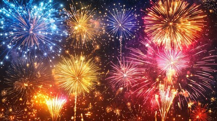 Fototapeta premium Vibrant fireworks bursting in the night sky, showcasing a beautiful display of colors and patterns, perfect for celebrations.